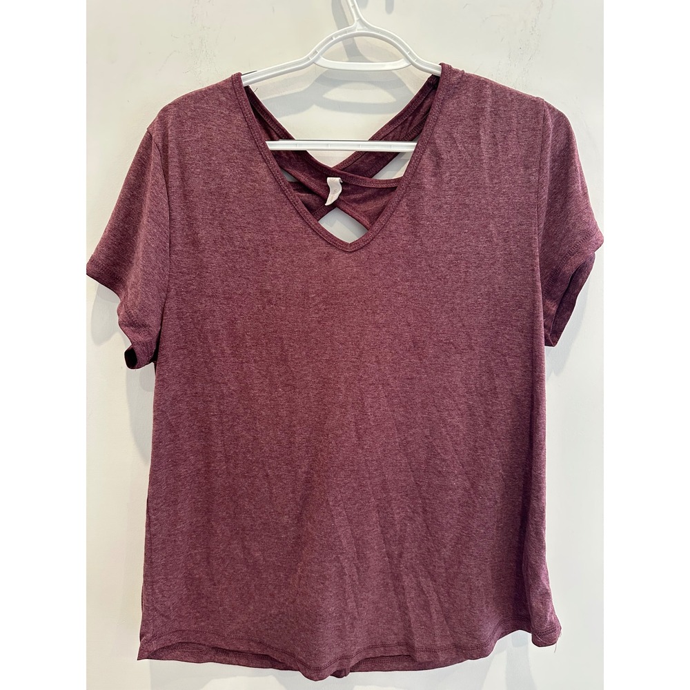 Wishlist Womens Short Sleeve V-Neck Strappy Crisscross Back Top Burgundy Small